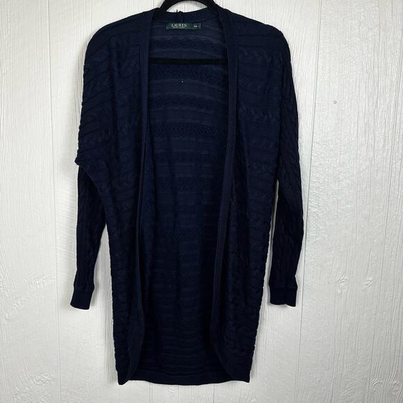 Lauren Ralph Lauren Cardigan Cable Knit Open Curved Hem Long Line Cardigan Med - Picture 9 of 10